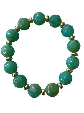 Boho Style Green/Gold Textured Beaded Stretch Bracelet (NWT)